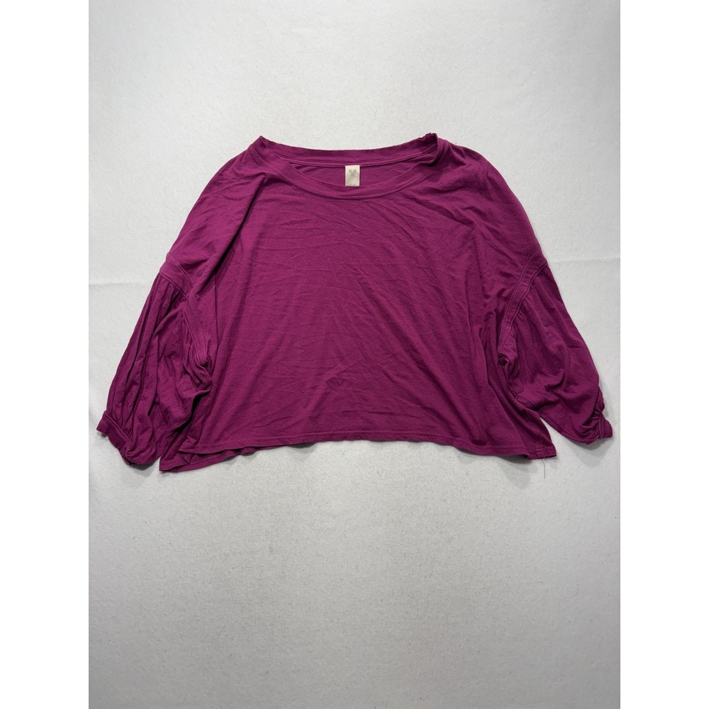 We The Free Shirt Womens Medium Purple Scoop Neck Long Balloon Sleeve Cropped